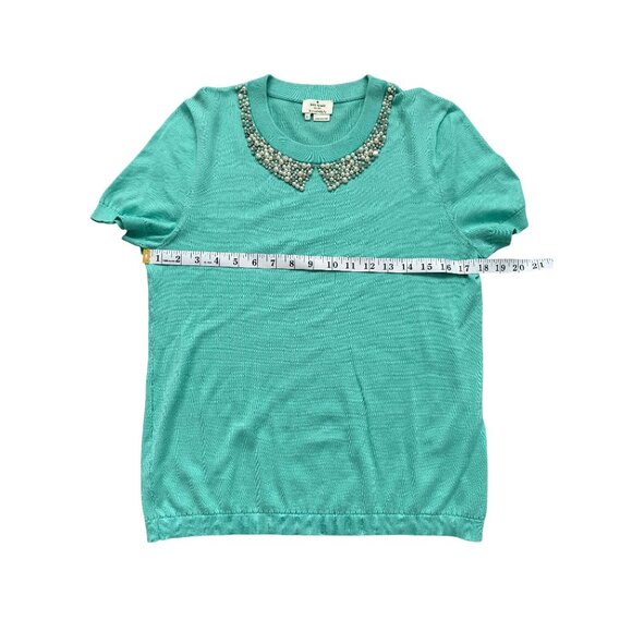 Kate Spade Short Sleeve Sweater Pearl Collar Embellish Knit Top Mint Green Sz L - Picture 6 of 7